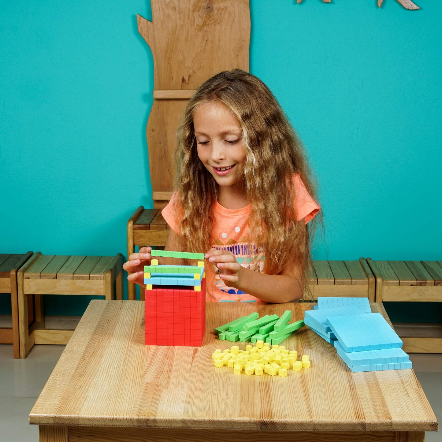 Simply Magic 131pcs Foam Base Ten Blocks – Math Manipulatives for K-3, Place Value Counters, Number Cubes & Counting Blocks