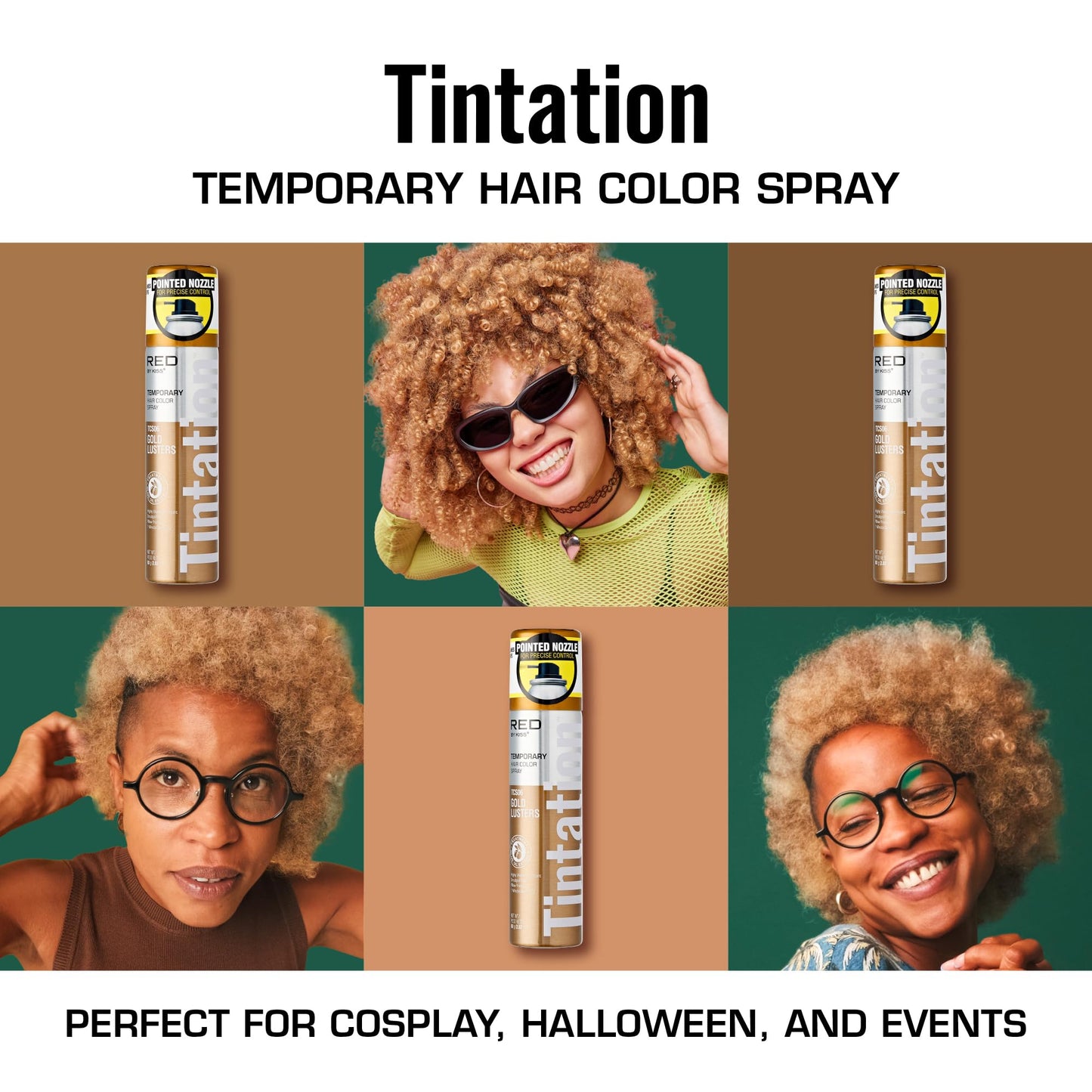 Red by Kiss Tintation Temporary Hair Color Spray 2.82oz, Quick-Dry & Smudge-Proof, Vivid Color Washable Hair Dye, Styling Spray Cosplay Halloween