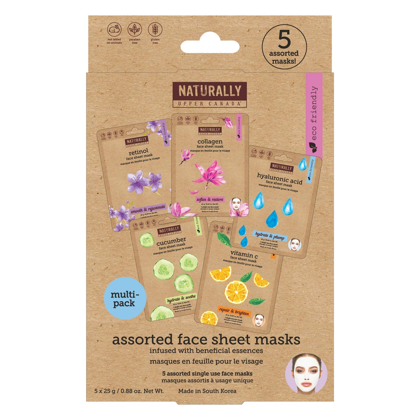 Naturally - Variety pack (Vitamin C, Hyaluronic Acid, Retinol, Cucumber, Collagen) - Perfect for at Home Spa Days, K-beauty inspired, Ingredients led