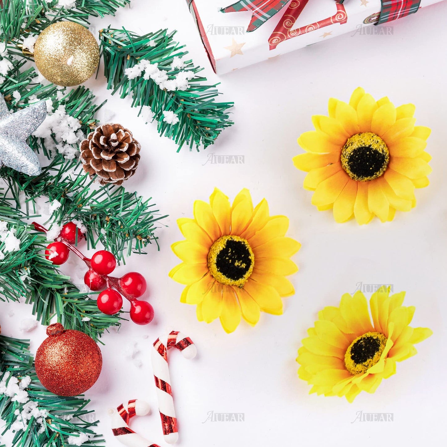 AUEAR, 12 Pack Sunflower Alligator Clips Duckbill Hair Flower Barrettes Styling Accessories for Women Beach Summer Party