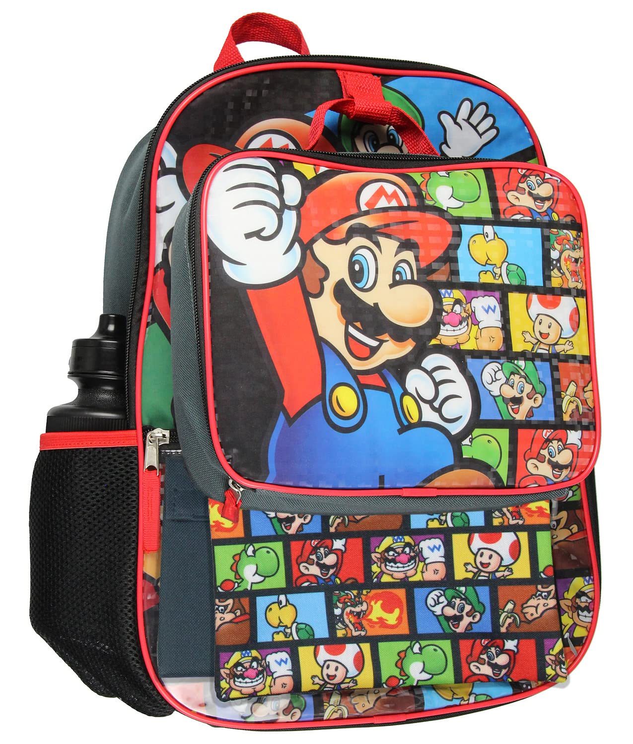 Bioworld Nintendo Backpack Super Mario 5 PC Shimmer Character 16" Lunch Box Combo Set