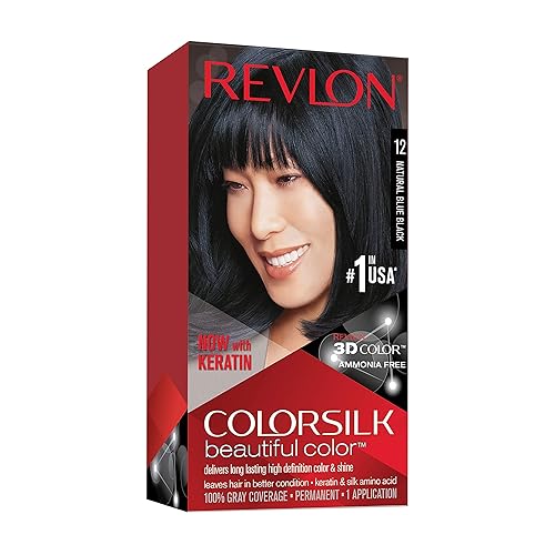 Revlon Permanent Hair Color, Permanent Hair Dye, Colorsilk with 100% Gray Coverage, Ammonia-Free, Keratin and Amino Acids, 12 Natural Blue Black, 4.4