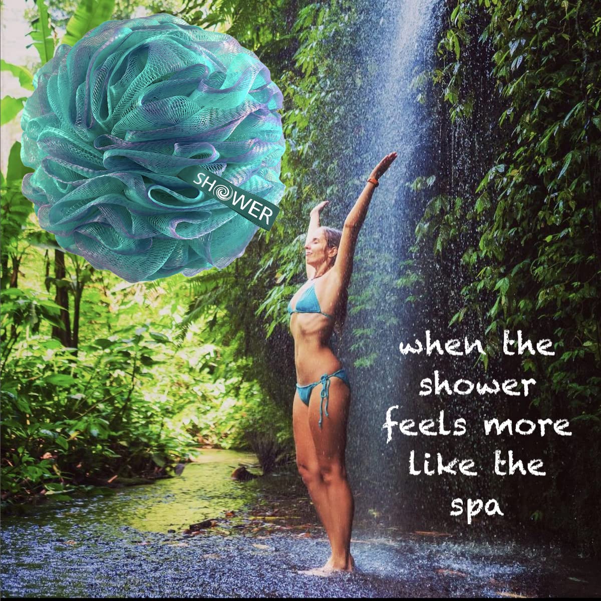 SHOWER BOUQUET Loofah-Bath-Sponge XL Swirl-Mix-Color 4-Pack // Extra-Large 75g Mesh Luffa Loofa Loufa Puff Pouf Set/Exfoliating Body Scrubber