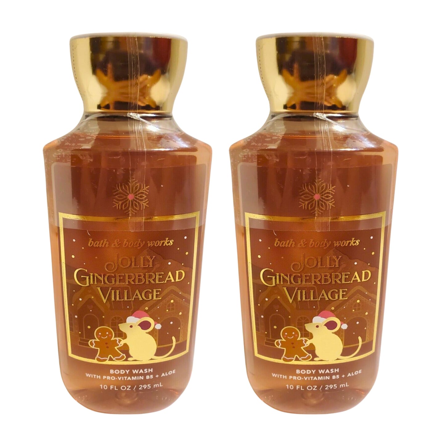 Bath & Body Works Shea + Vitamin E Shower Gel, Set of 2, 10oz Each (Jolly Gingerbread Village)