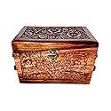 Eid Gifts - Handcrafted Jewelry Box with Floral Carvings, 3-Compartment Jewelry Organizer for Earrings, Rings, Necklaces (Large Size 8''x5''x5'')