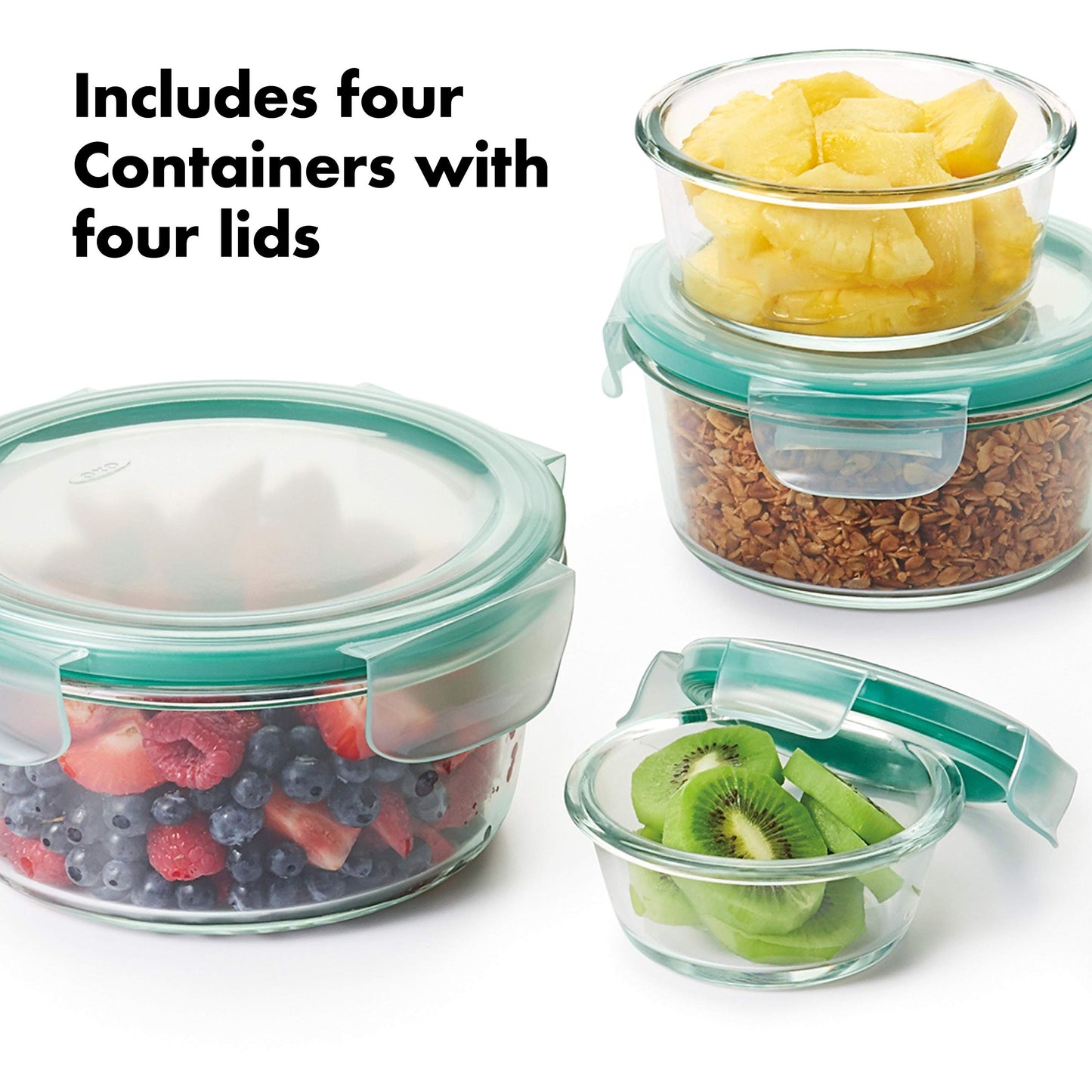 OXO Good Grips 8 Piece Smart Seal Airtight Glass Round Container Set