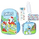 INTIMO The Smurfs Backpack 5-Piece Mega Set Travel Daypack Bag with Lunch Box Pencil Case Water Bottle and Stickers