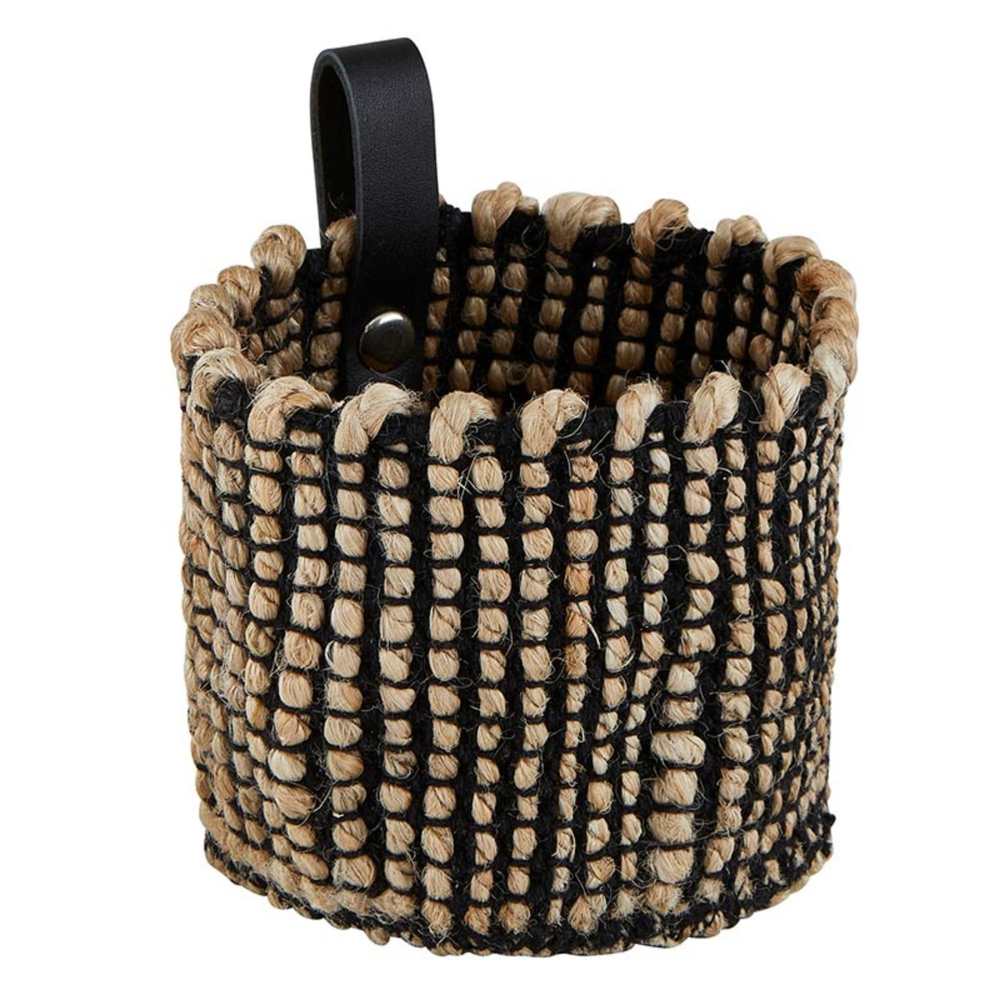 Santa Barbara Design Studio Jute Organizer Woven Storage Basket for Home Décor, Small 4" x 4", Black/Natural