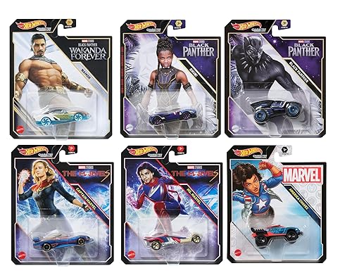 Hot Wheels Character Cars - Complete 6‑Pack (HHB74‑956G) | Includes Black Panther, Namor, Shuri, Ms. Marvel, Captain Marvel & America Chavez | 1:64…