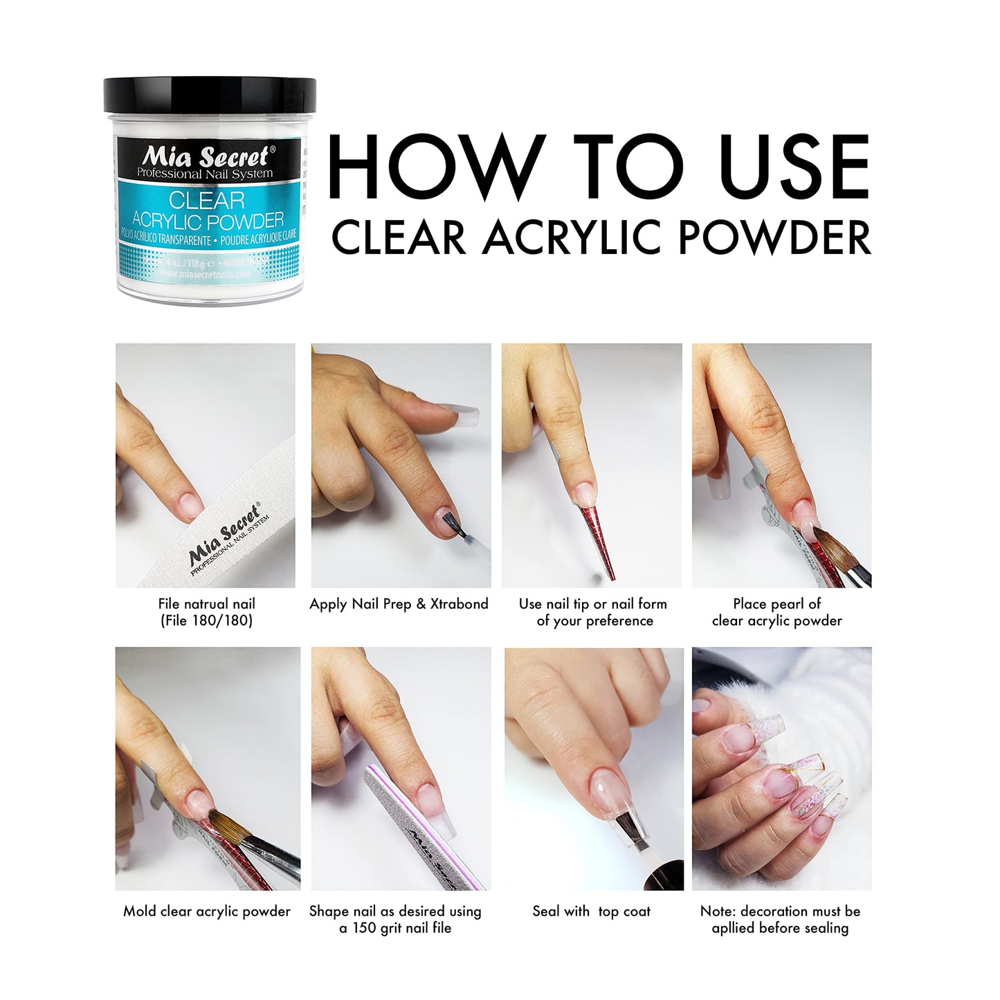 Mia Secret Clear Acrylic Powder 4oz
