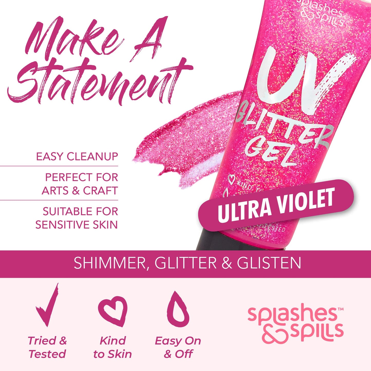 UV Glitter Body Paint Gel - 4 Colors Cosmetic Set for Girls, Women, Adults - 10 ml Tubes with Glowing Effect - Perfect for Dress Up, Festival, Costume