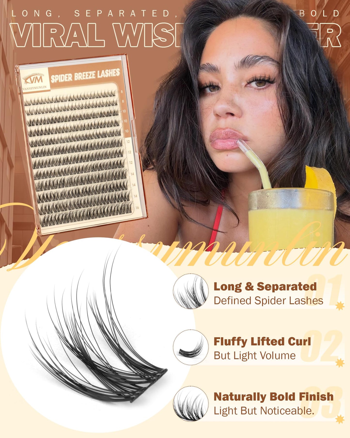 Wispy Spider Lash Clusters Kit, Natural Breeze Eyelash Clusters Kit D Curly Lashes Cluster Kit 8-16mm Spider Cluster Eyelash Extensions Reusable Beauty and Personal Care Vanssymunlin