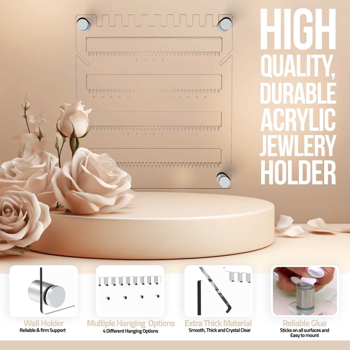 SUPERIOR ESSENTIALS 5-Tier Jewelry Organizer - Elegant Jewelry Holder Organizer for Studs, Earrings, Necklaces, and Rings - Wall-Mountable Hanging…