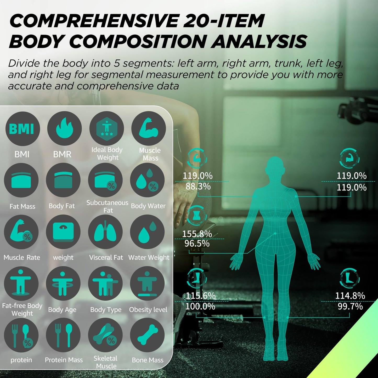 Scale for Body Weight, RunSTAR 8 Electrodes High Accurate Rechargeable Composition Analyzer with BMR Index Body Fat Digital Scale Composition Muscle…