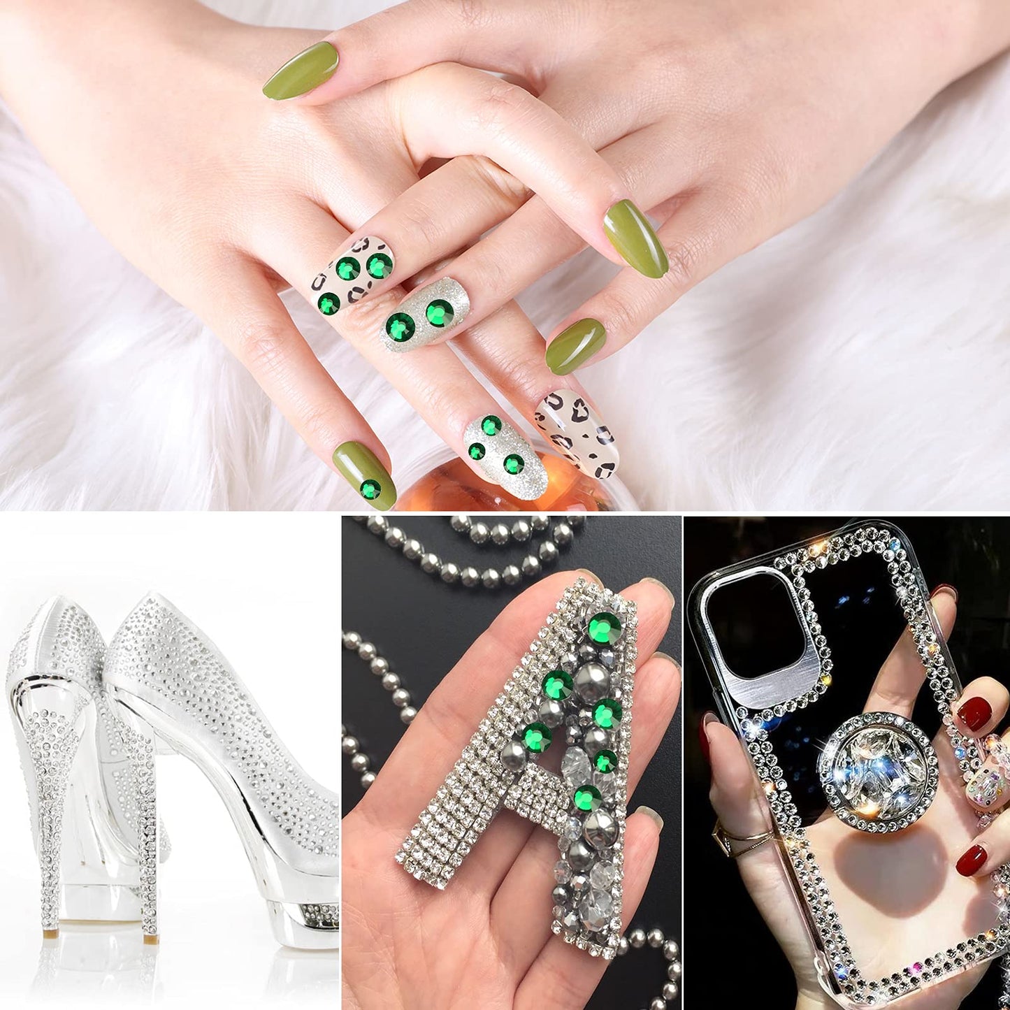 Jollin 3456pcs Flatback Rhinestones Glass Charms Diamantes Gems Stones for Nail Art 6 Size ss4~ss12 Dark Green