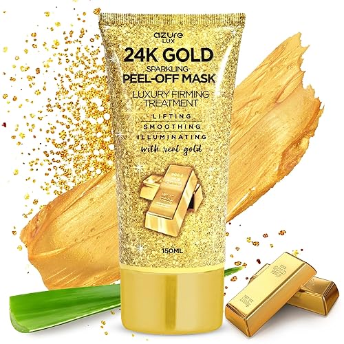 AZURE 24K Gold Firming Peel Off Face Mask- Anti Aging, Lifting, Illuminating & Revitalizing - Removes Blackheads, Dirt & Oils - With Hyaluronic Acid