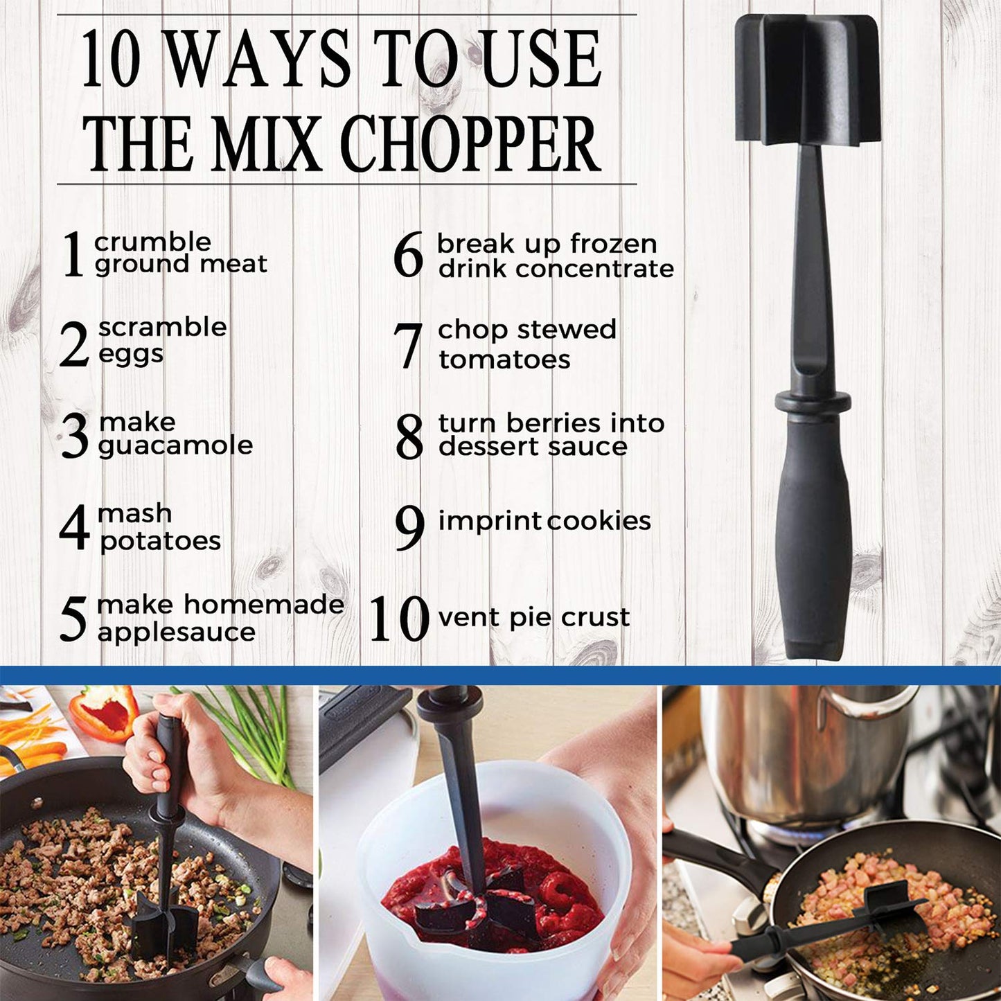 5-Blade Meat Chopper – Heat-Resistant Nylon Masher for Ground Beef, Turkey, Hamburger & More, Non-Scratch Kitchen Utensil