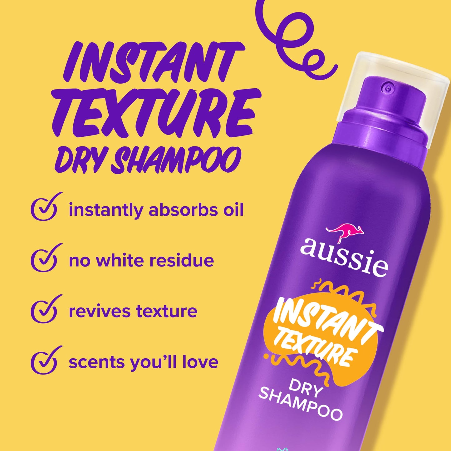 Aussie Instant Texture Dry Shampoo, Clean Texture, Talc-Free, Butane-Free, for Straight, Wavy and Curly Hair, 4.9oz Beauty and Personal Care Aussie