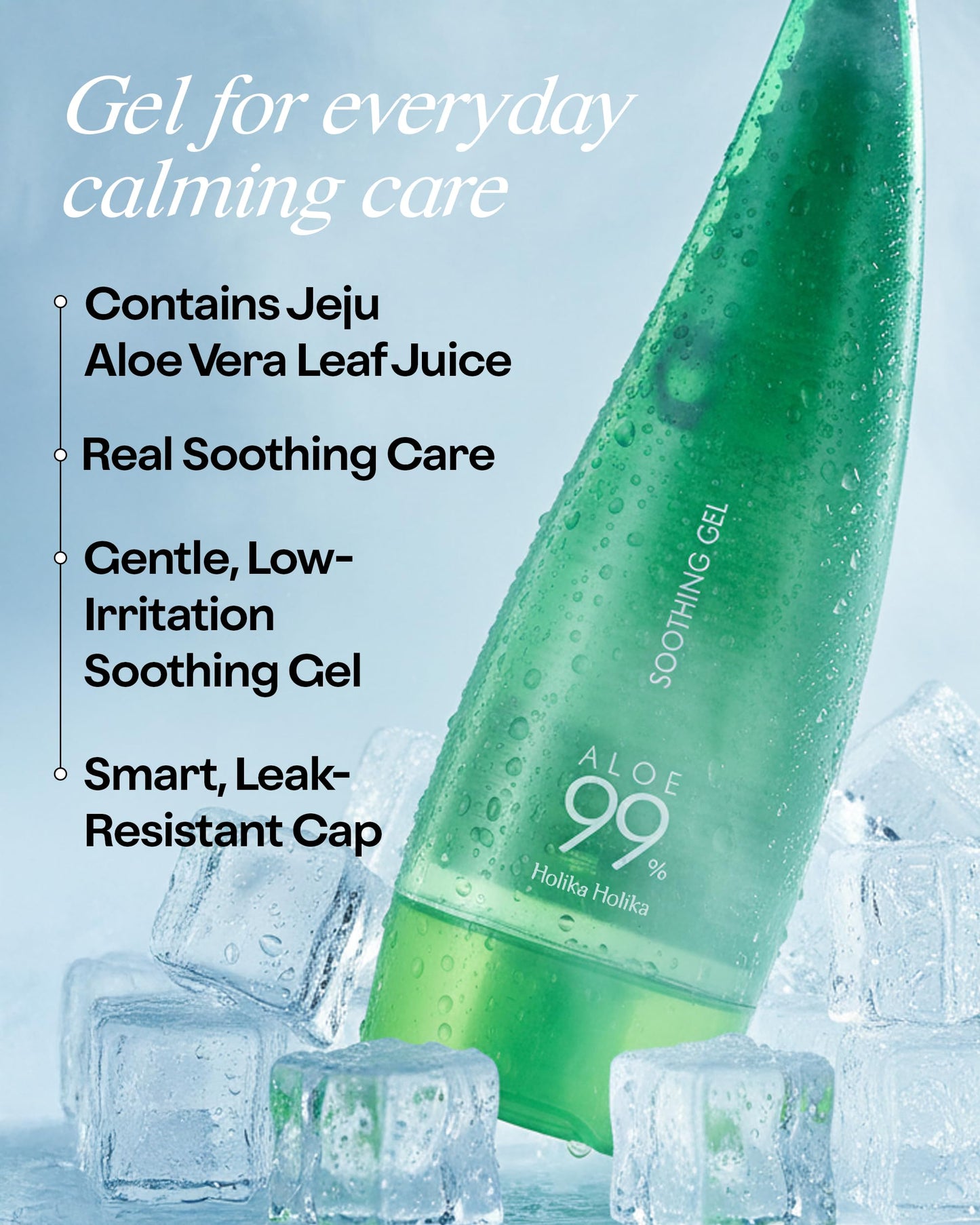 Holika Holika Aloe 99% Soothing Gel, 8.5 Ounce, 250ml - No Sticky 99% Aloe Vera Sunburn Relief - Moisturizing, Fast Absorbing for Face, Skin