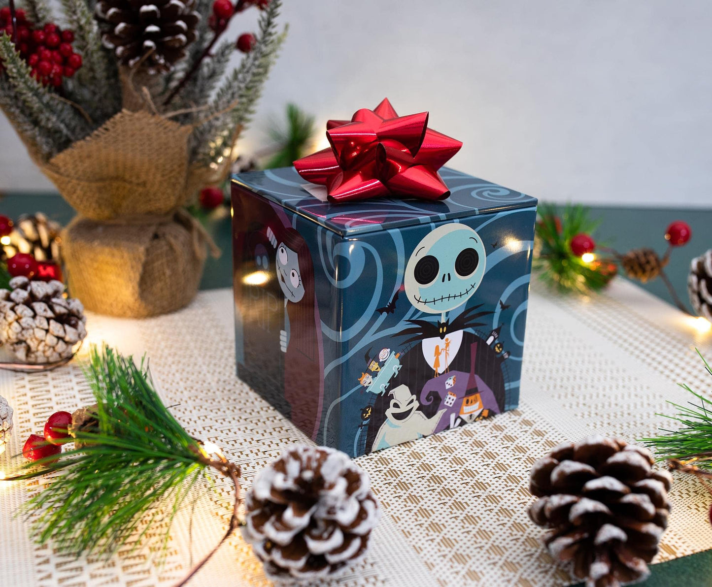 Disney The Nightmare Before Christmas Jack Skellington 4-Inch Tin Storage Box Cube Organizer with Lid | Basket Container, Cubby Cube Closet…