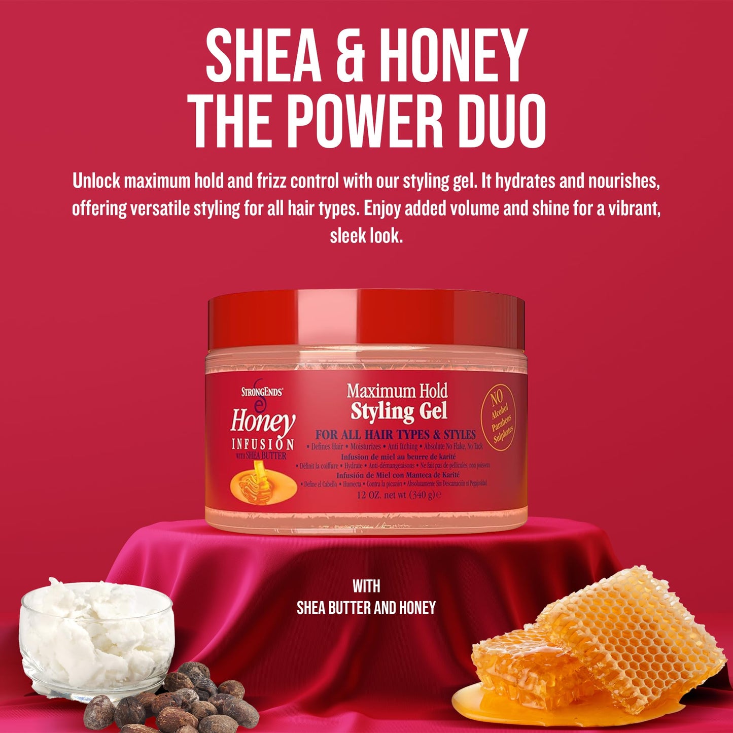 STRONGENDS - Maximum Hold Styling Gel with Honey & Shea - Moisturizing Hair Gel, Suitable for All Hair Types & Versatile Styles, Ideal for Men