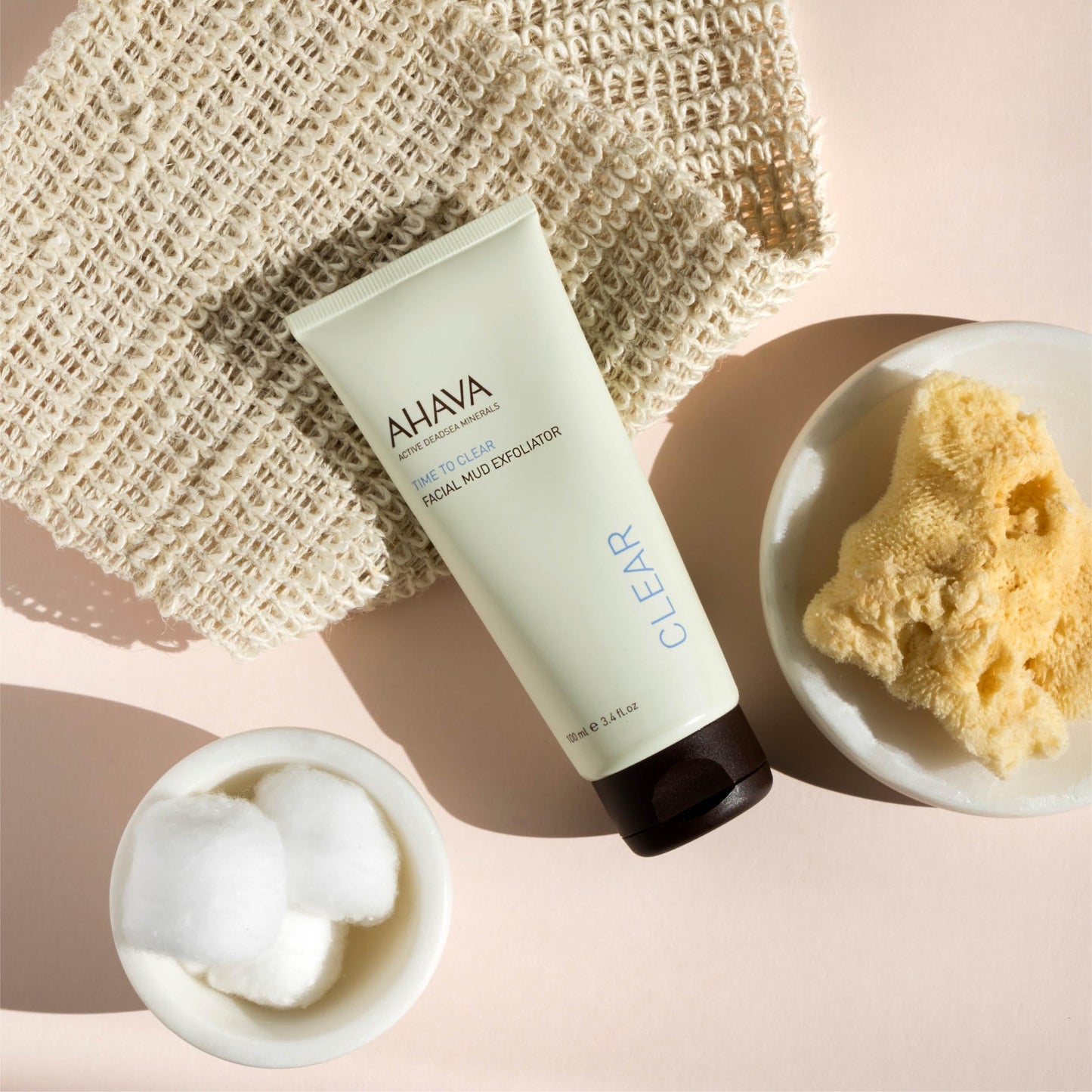 AHAVA Time To Clear Facial Mud Exfoliator - Gentle mud-based scrub to purify, exfoliate & fresh the skin, unveils radiant, boosts skincare absorption