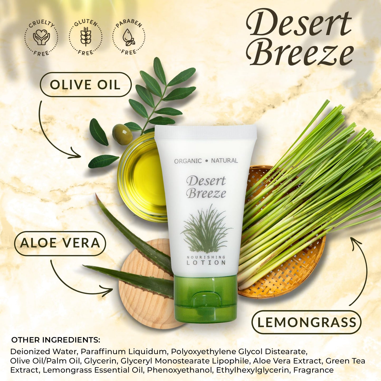 Travel Size Hotel Lotion 20 Count 1 oz Bottles Guest Amenities for Vacation Rentals and Short Term Rentals Paraben Free Green Tea & Lemongrass Scent