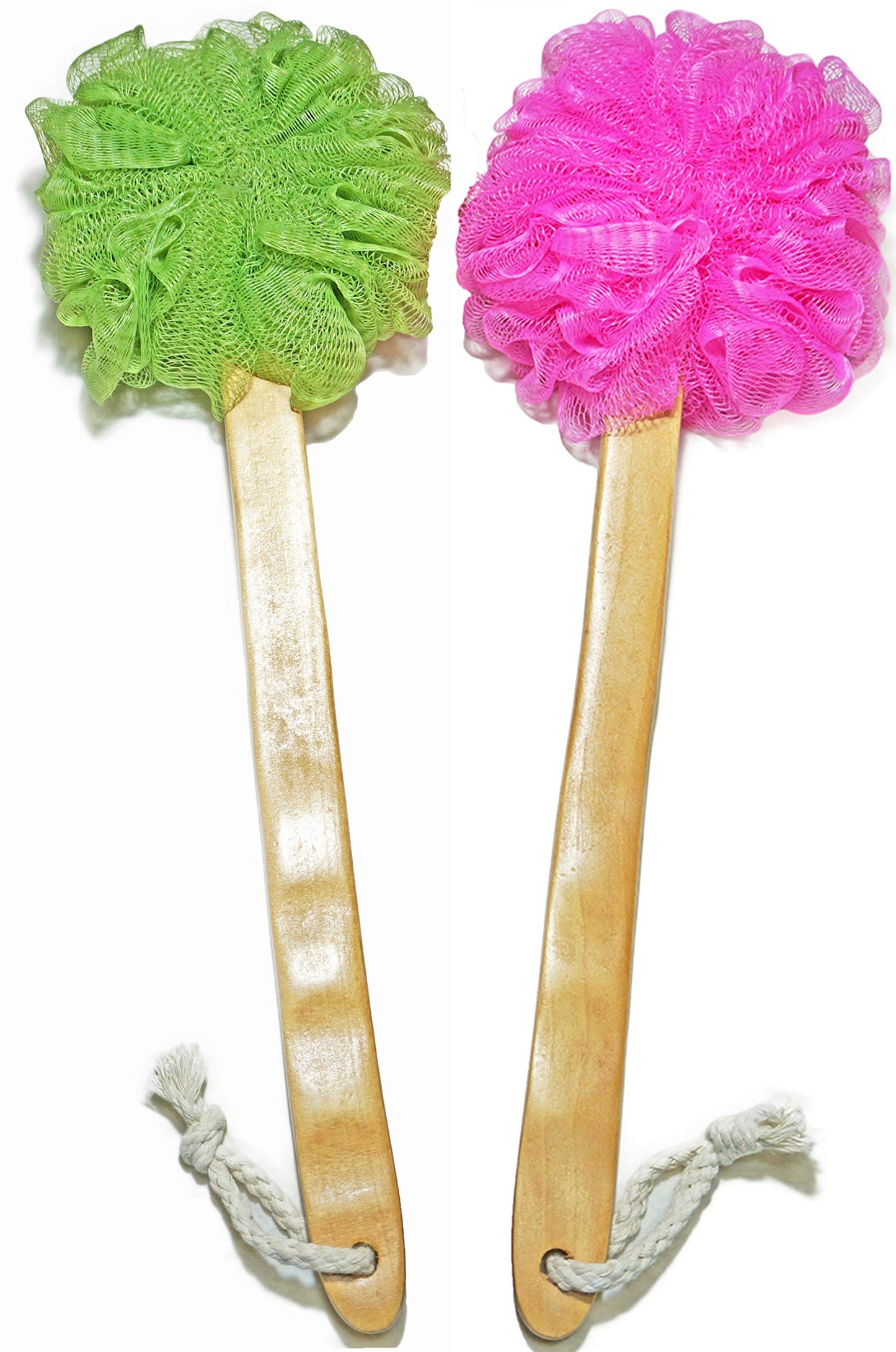 Shower Loofah Body & Back Scrubber - Exfoliating Loofah luffa loofa Bath Brush On a Stick - with Long Wooden Handle Back Brush for Men & Women - Easy