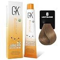 GK HAIR Color Cream 8.0 Intense Natural Light Blonde - 100% Grey Coverage | Semi, Demi-Permanent Results | 8-10 Vol Semi | 20-30-40 Vol Permanent