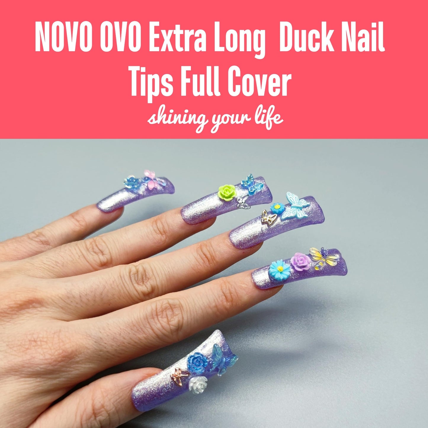 NOVO OVO 120 pcs Extra Long Duck Nail Tips Full Cover for Acrylic, Clear XL XXL Flare Feet Nails Press On, Y2K Vibe Wide French Soft Gel False Nail