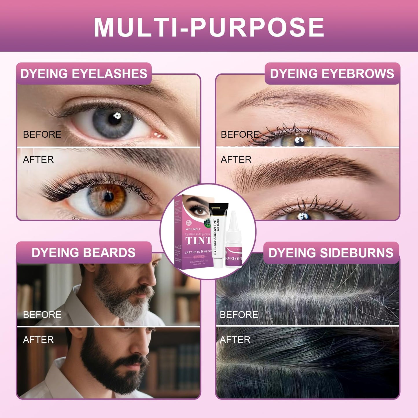 WEILNELL Eyelash & Eyebrow Color Kit, Professional Instant Black Lash & Brow Color Kit, Eye Lash & Eye brow Coloring Set with Natural Bushy Results Beauty and Personal Care WEILNELL