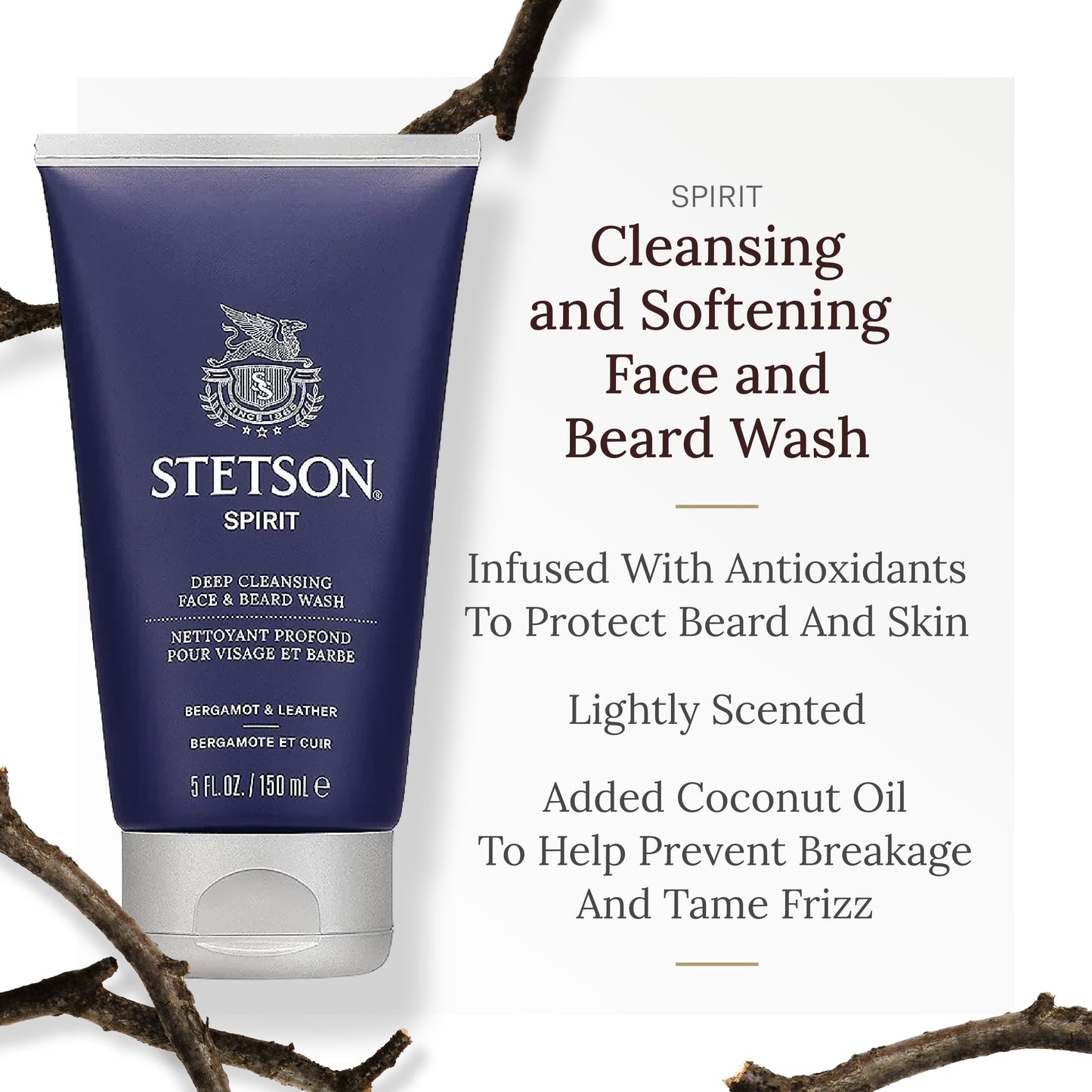 SCENT BEAUTY STETSON Personal Care Deep Clean Face & Beard Wash Men's Face Wash & Clarifying Soap - 5 oz - 3 Pack - Spirit