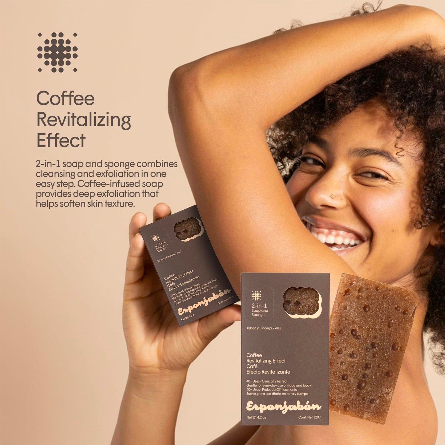 T.Taio Coffee Esponjabon Soap Sponge - Cleansing Shower Scrubber - Cleaning Bath Wash Scrub - Oil Removal - Massage & Lather Foot, Elbow, & Face