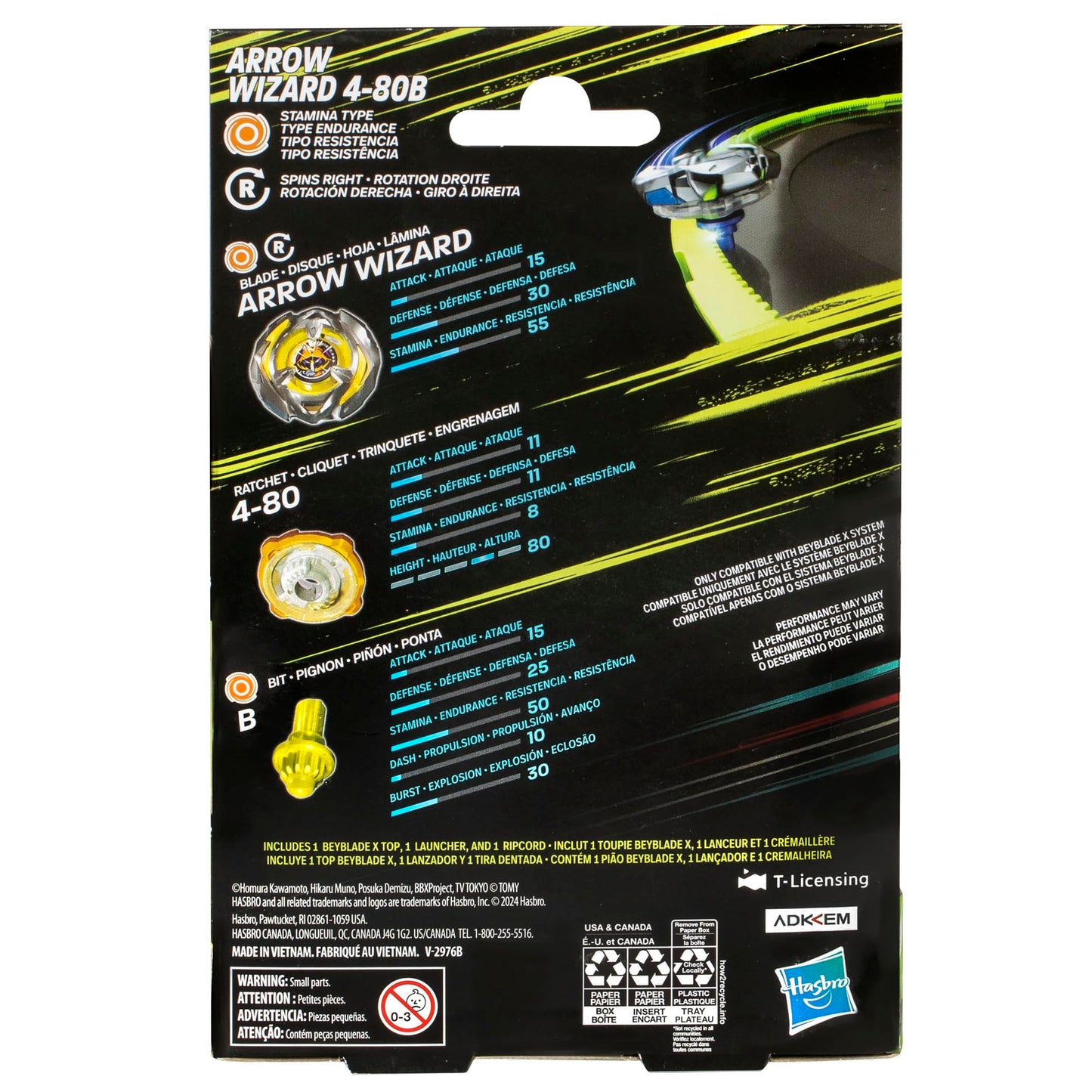 BEYBLADE X Arrow Wizard 4-80B Starter Pack Set with Stamina Type Right-Spinning Top and Launcher; Battling Top Toys for 8 Year Old Boys and Girls