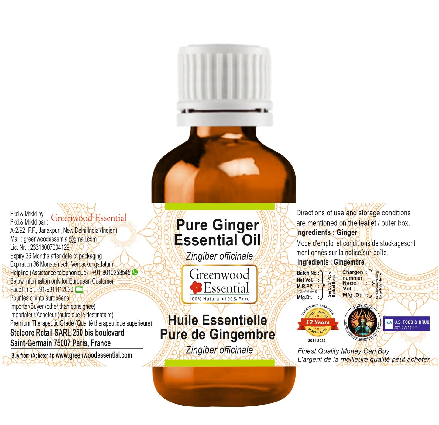 Greenwood Essential Pure Ginger Essential Oil (Zingiber officinale) Steam Distilled (Pack of Three) 100ml X 3 (10.1oz) Beauty and Personal Care Greenwood Essential