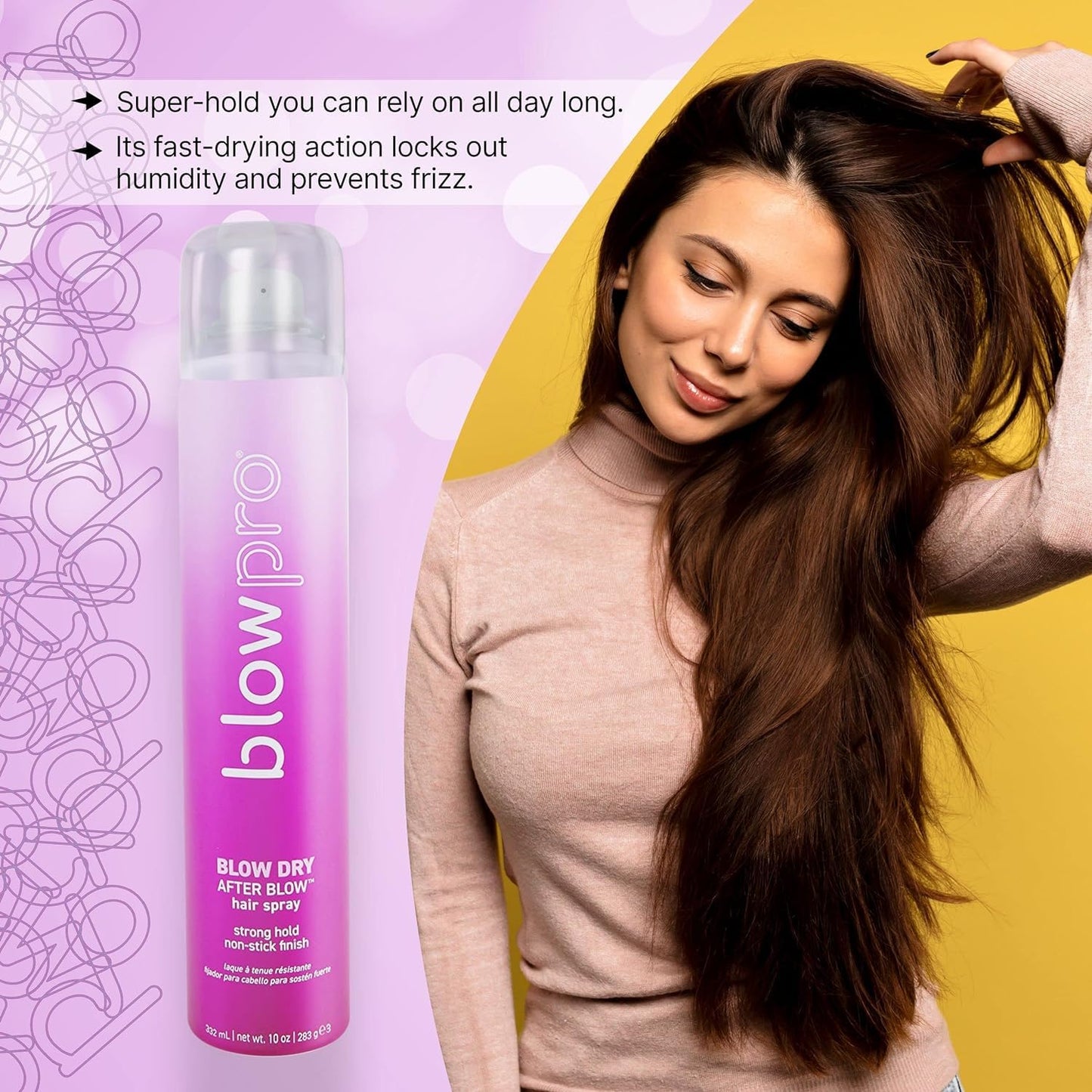 blowpro After Blow Strong Hold Finishing Spray 10oz, Adds Shine, Volume & Frizz Control without Buildup, Soy Protein Helps Strengthen Hair, 100%
