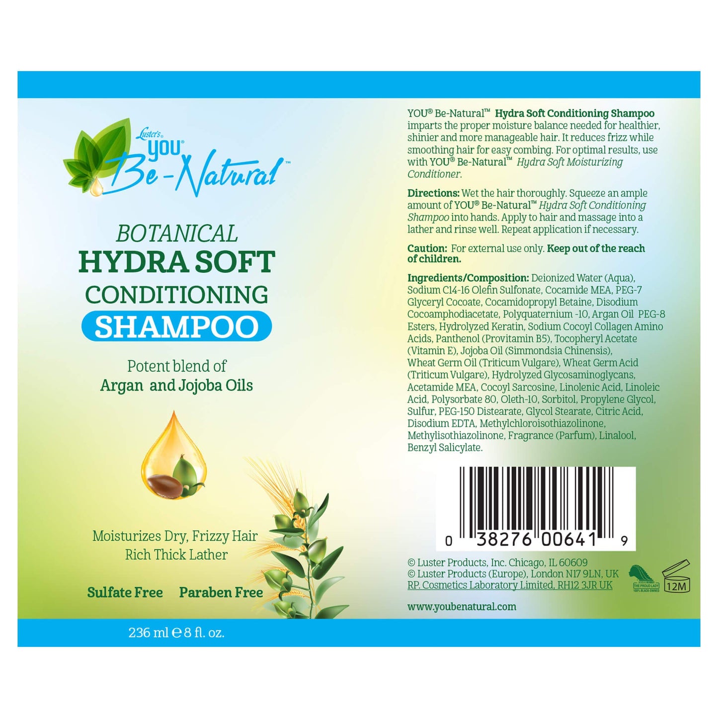 Luster's You Be-Natural Botanical Hydra Soft Conditioning Shampoo with Argan Oil and Jojoba Oil 8 oz.