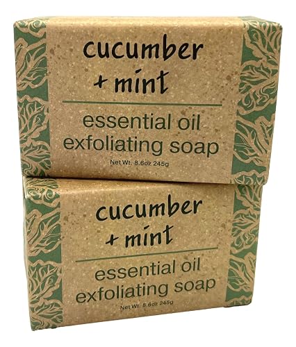 Greenwich Bay Trading Co, Essential Oil Cucumber and Mint Exfoliating Bath Bar Soap, Set of 2, 8.6 Ounces Each