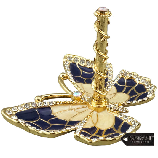 Matashi Gold Plated Butterfly Jewelry Organizer with Blue Enamel & Crystals - Elegant Ring Holder - Ideal Gift for Her on Mother’s Day, Valentine’s…