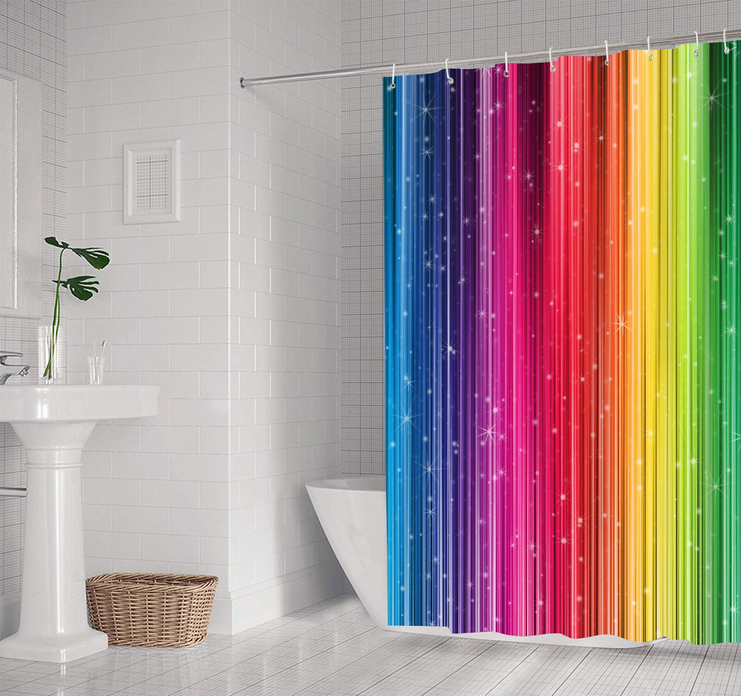 NTETSN Art Home Decor Shower Curtain,Rainbow Colorful Striped Shower Curtain,Waterproof Polyester Fabric Set, 72 X 72 Inch, DSNT021-72