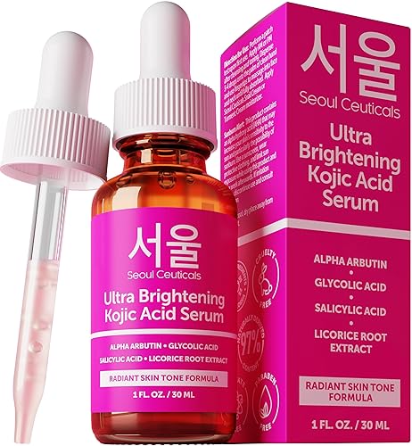 SeoulCeuticals Korean Skin Care Kojic Acid Serum Alpha Arbutin - Dark Spot Remover Corrector Glycolic Acid + Salicylic Acid K Beauty 1oz