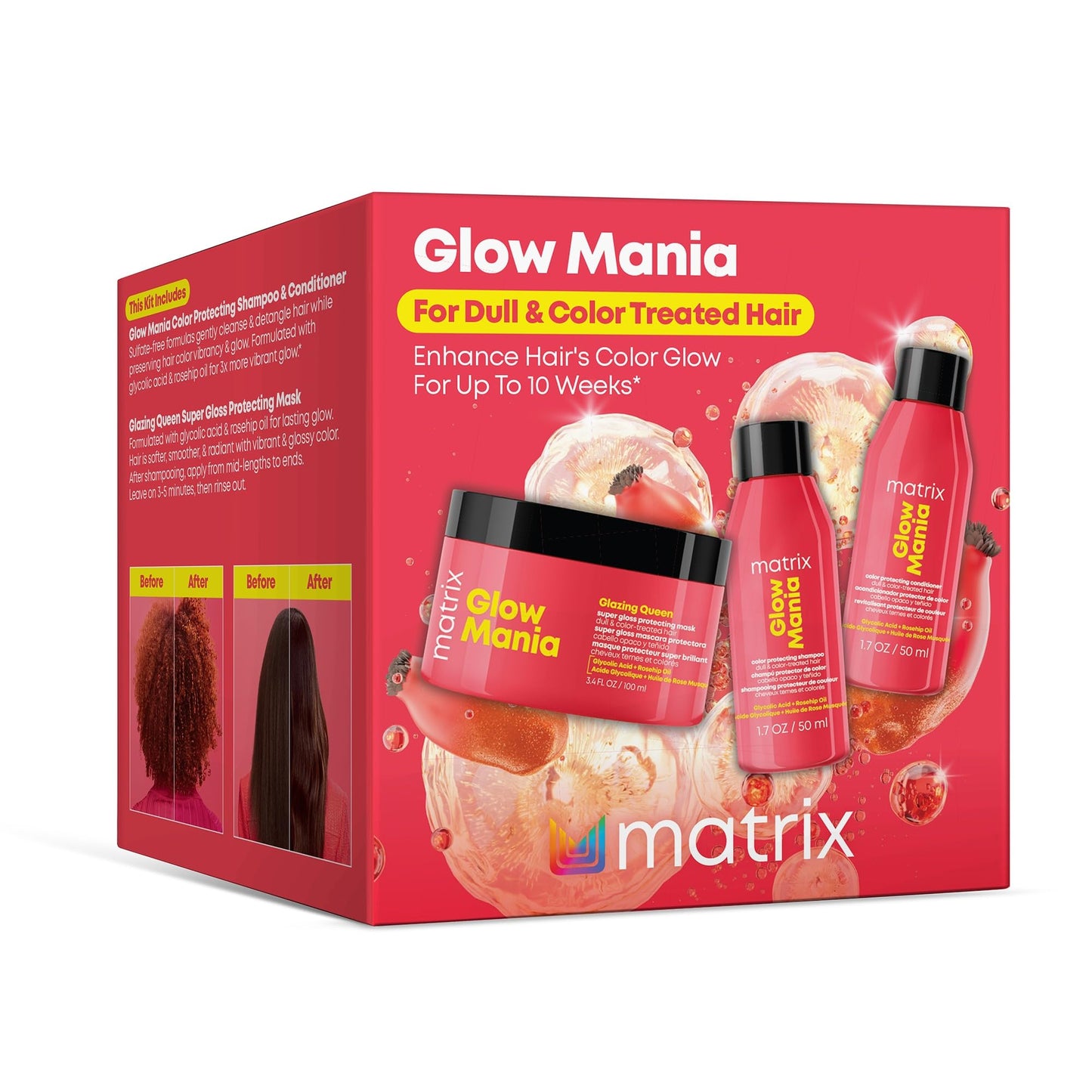 Matrix Glow Mania Mini Kit - Enhances Shine and Moisturizes, Preserves and Protects Color Vibrancy, For Dull and Color-Treated Hair, Sulfate-Free