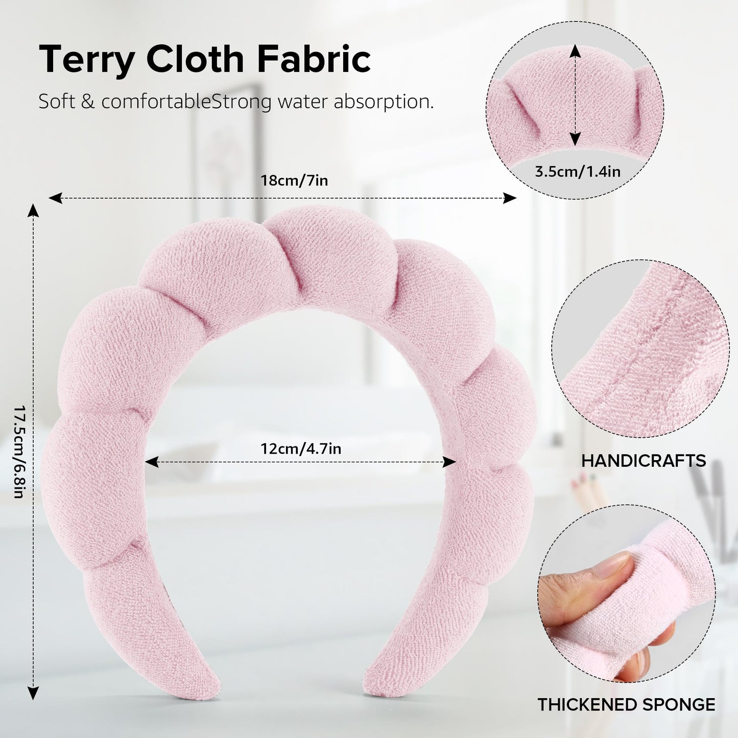 Ztomine Spa Headbands for Face Washing, Facials, Masks & Skin Treatments, Set of 2, 100% Cotton Terry Cloth, Plush Soft Absorbent Headband, Pink Beauty and Personal Care Ztomine