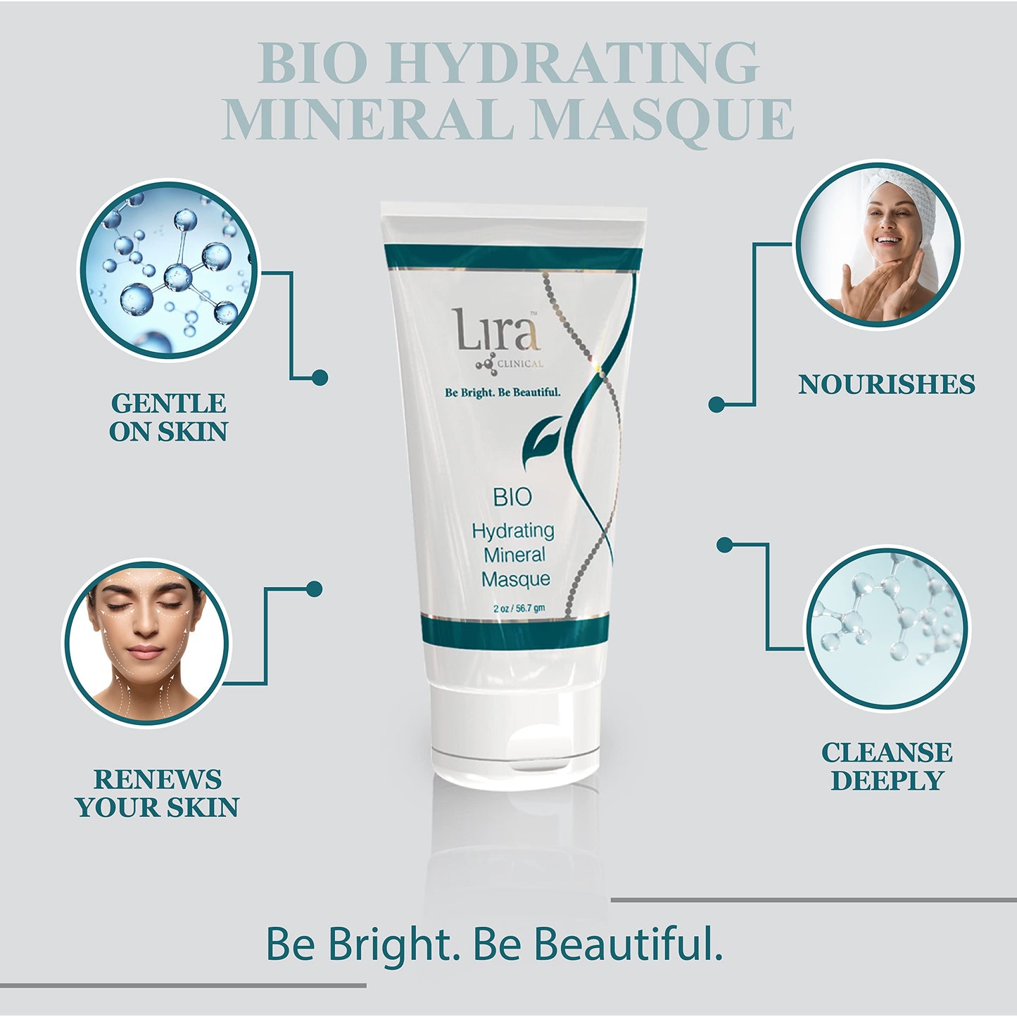 Lira Clinical BIO Hydrating Mineral Masque - Intense Nourishing Mineral Facial Mask with Hyaluronic Acid, Vitamin C & Green Tea - Anti-acne
