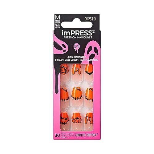 KISS imPRESS Press-On Manicure Halloween, Orange, Medium Length, Coffin Shape, PureFit Technology, Chip Proof, Smudge Proof, Waterproof, Prep Pad Beauty & Personal Care imPRESS