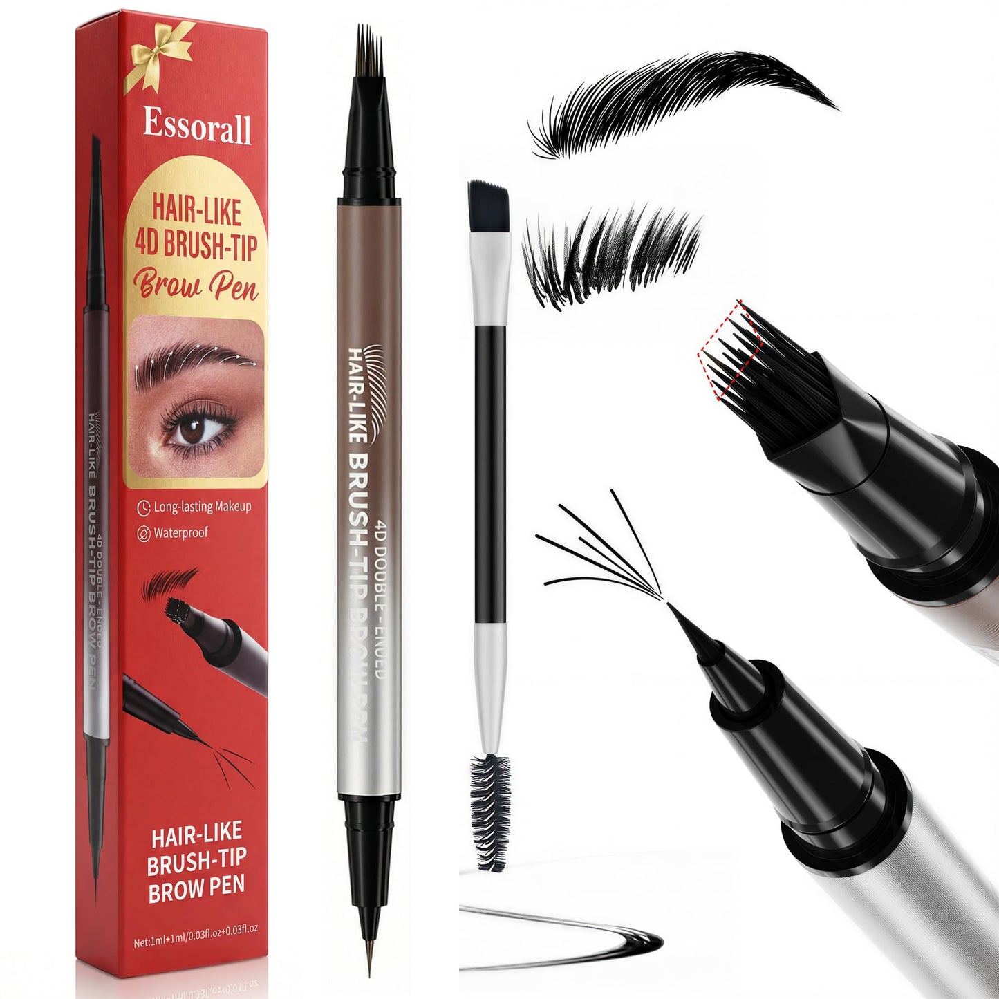 Eyebrow Pencil for Women, 2-in-1 Microblading Eyebrow Pen with 4D Square & Ultra-Fine Tips, Waterproof Long-Lasting Brow Pencil, Hair-Like Strokes Beauty and Personal Care Essorall Default Title