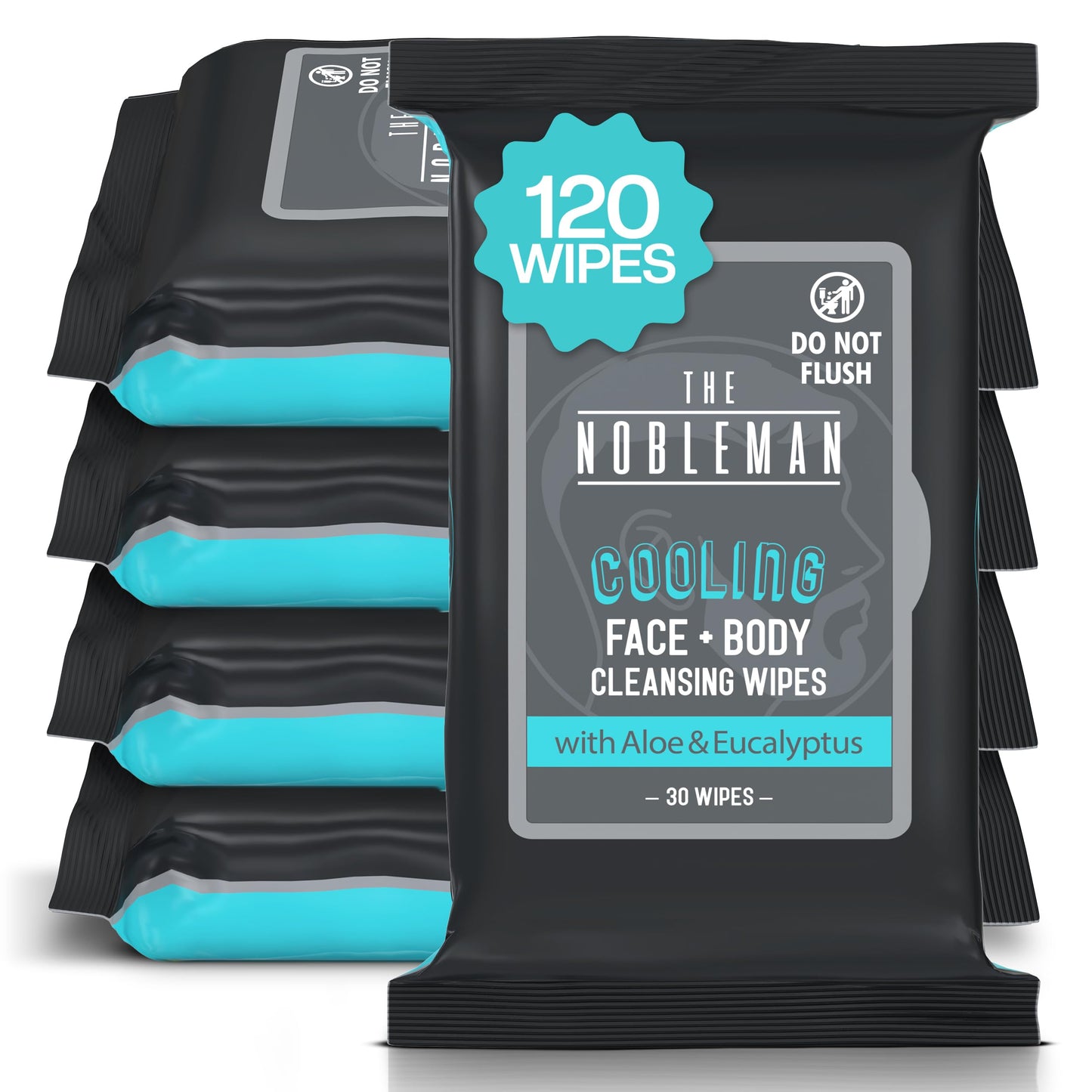Men's Cooling Face + Body Cleansing Wipes - 4 Pack - 120 Count Post Workout Travel Towlettes