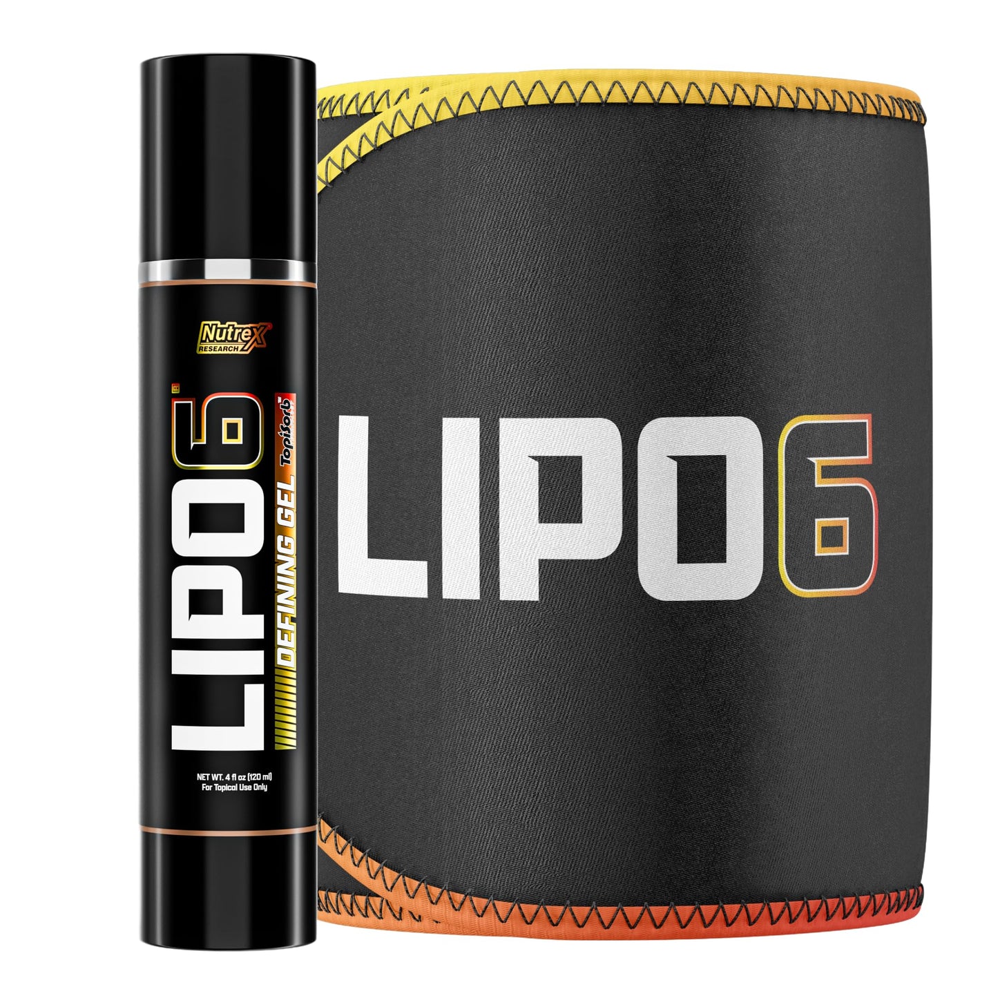 Nutrex Research Lipo 6 Defining Gel Waist Trimmer Belt Sweat Band Waist Sweat Enhancing Cream Workout Bundle Thermogenic Heat Activated Fast Absorbing