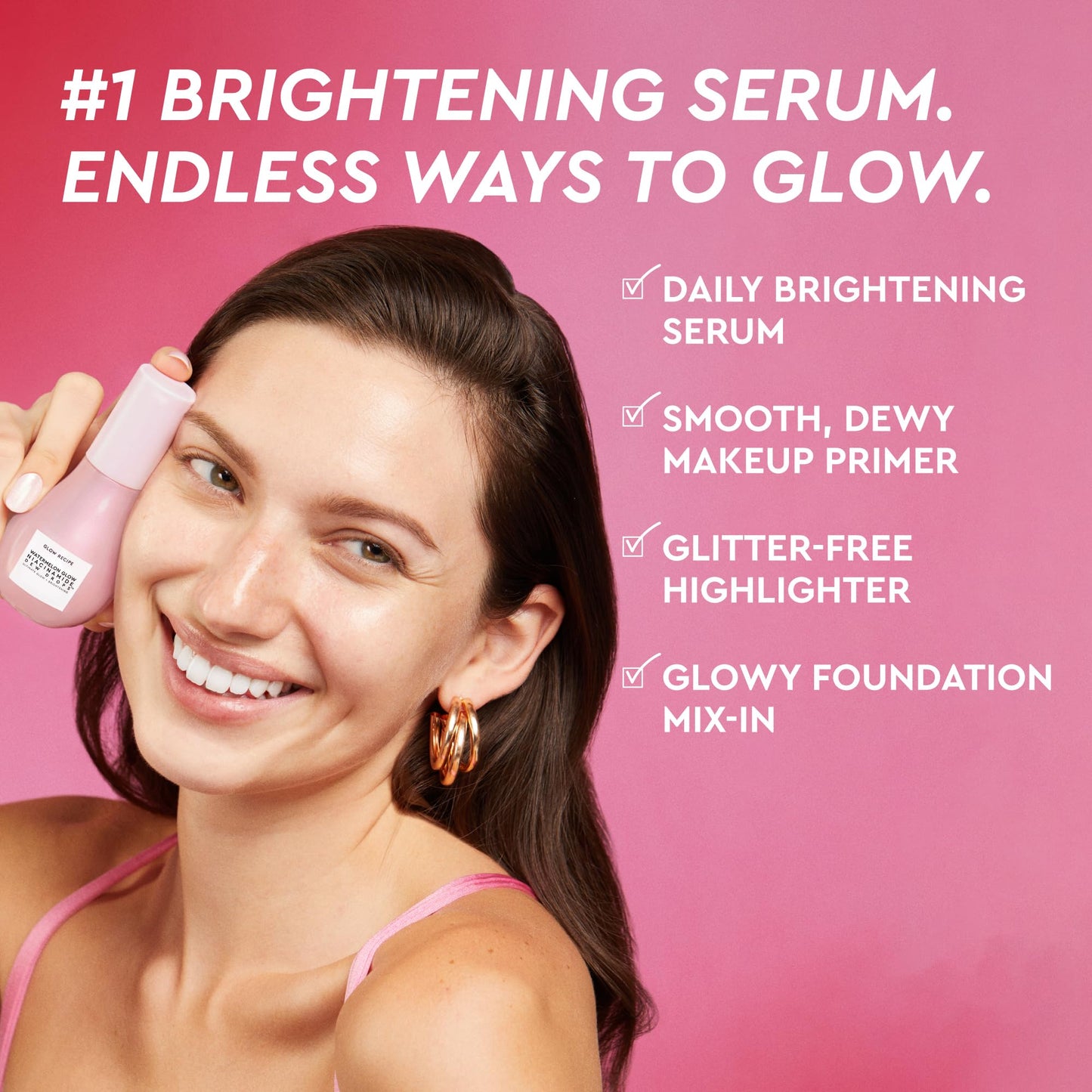 Glow Recipe Watermelon Niacinamide Dew Drops - Brightening, Plumping Hydrating Face Serum, Makeup Primer + Liquid Highlighter with Hyaluronic Acid