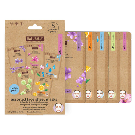 Naturally - Variety pack (Vitamin C, Hyaluronic Acid, Retinol, Cucumber, Collagen) - Perfect for at Home Spa Days, K-beauty inspired, Ingredients led